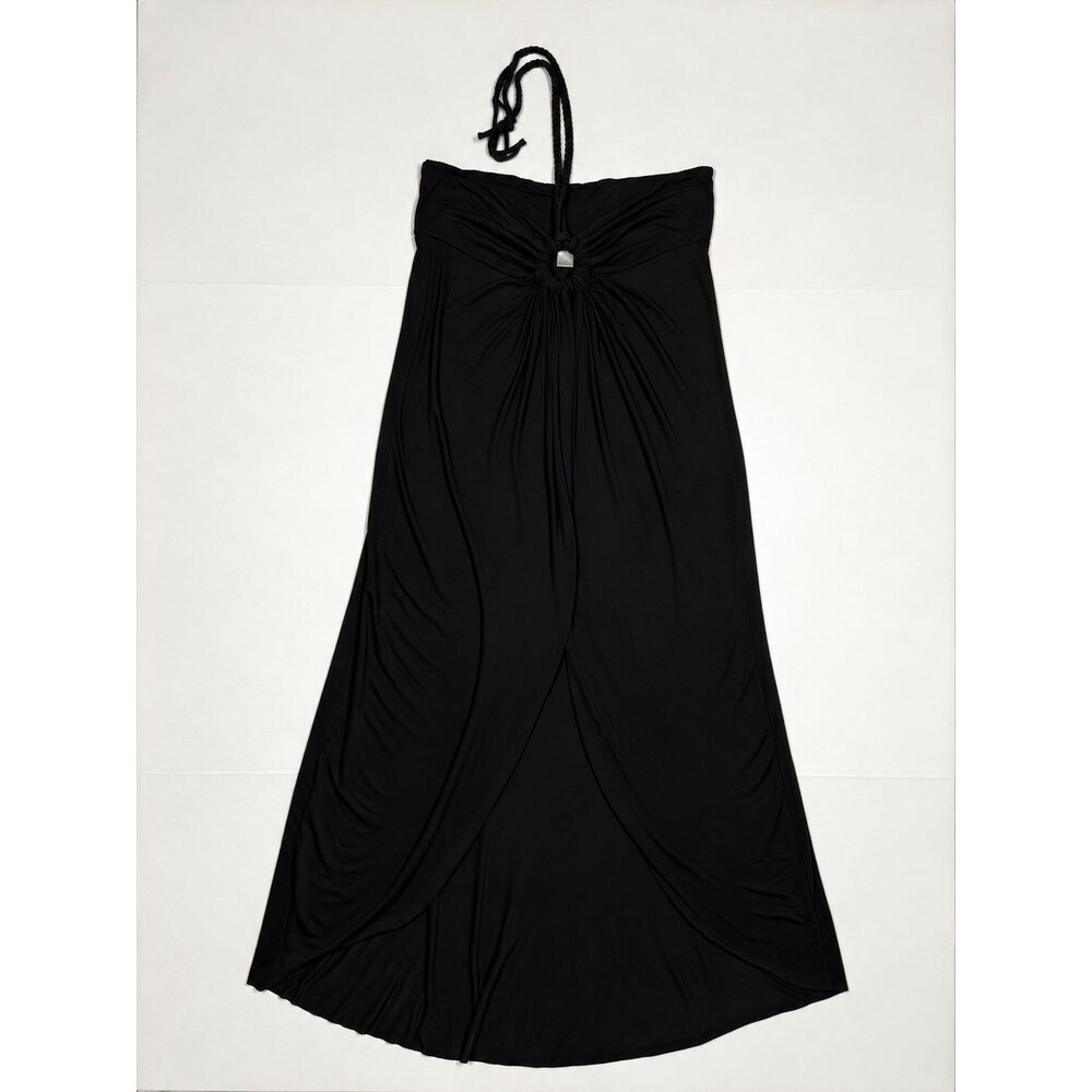 Victoria's Secret Women's S Black Halter Maxi Dress Ruched Braided Strap Stretch